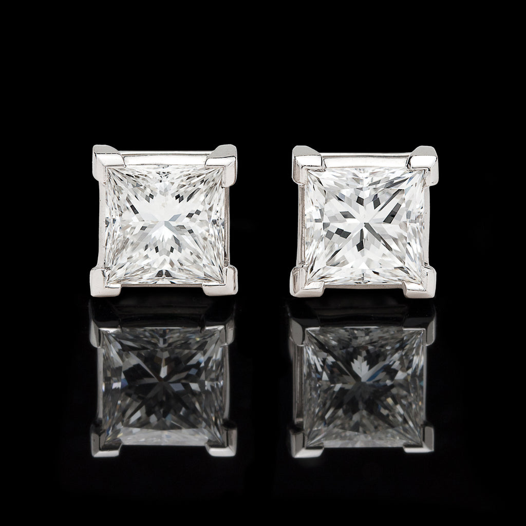 Spectacular F/VS1 Princess Cut Diamond Earrings