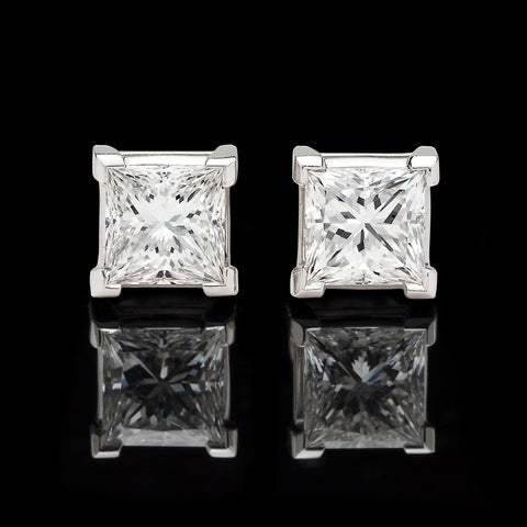 Spectacular F/VS1 Princess Cut Diamond Earrings