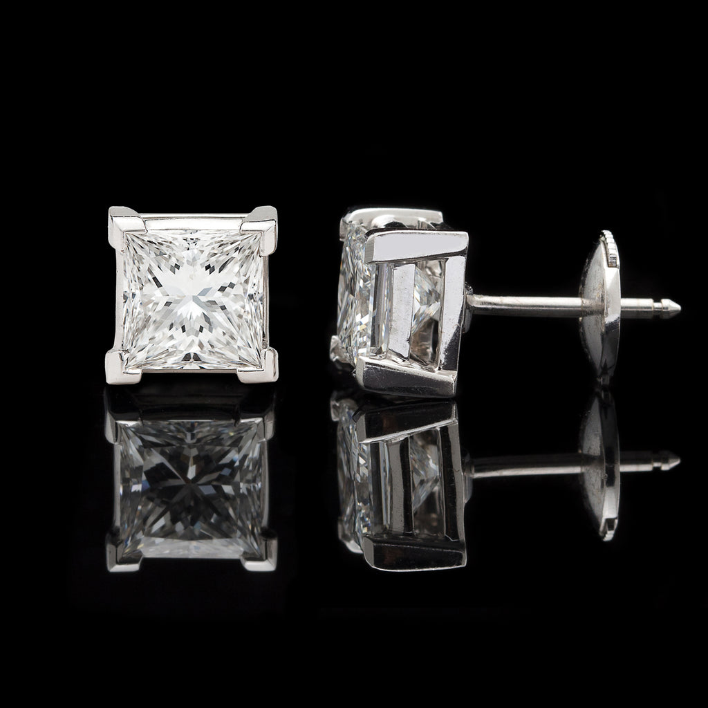 Spectacular F/VS1 Princess Cut Diamond Earrings