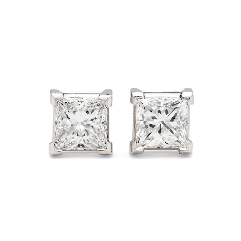 Spectacular F/VS1 Princess Cut Diamond Earrings