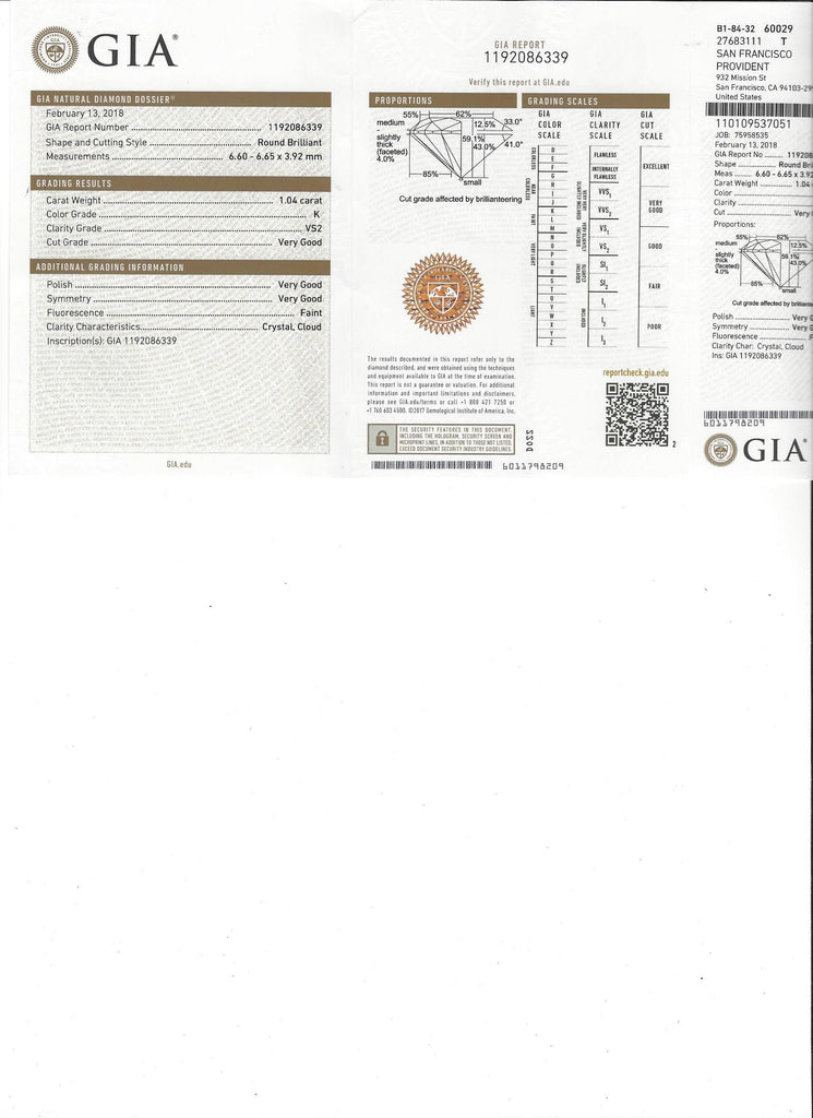 GIA 1.04 carat Solitaire Engagement Ring