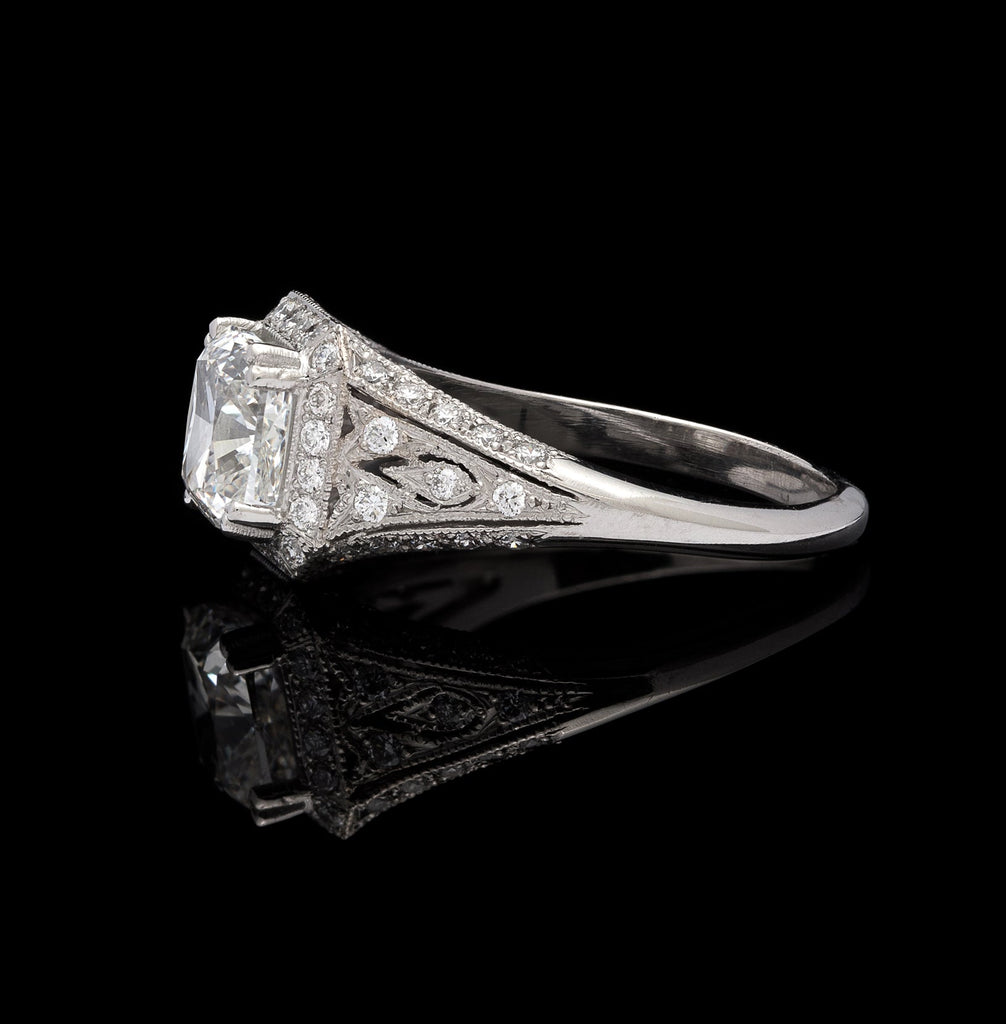 GIA Cushion Cut Diamond & Platinum French Engagement Ring