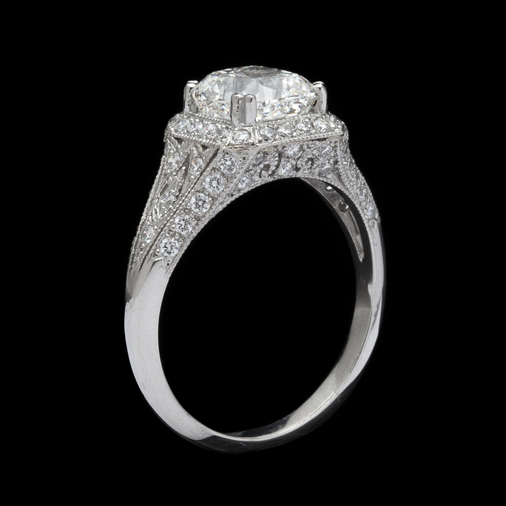 GIA Cushion Cut Diamond & Platinum French Engagement Ring