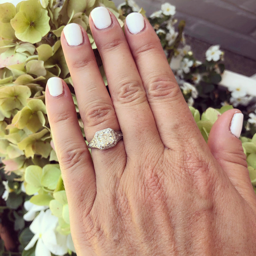 GIA Cushion Cut Diamond & Platinum French Engagement Ring