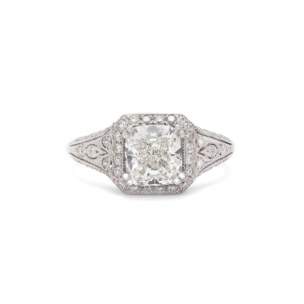 GIA Cushion Cut Diamond & Platinum French Engagement Ring