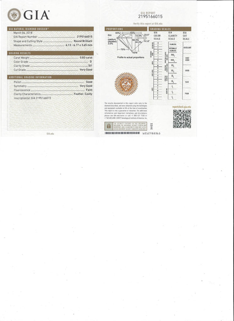 GIA 0.83-ct. D/SI1 Round Brilliant-Cut Loose Diamond