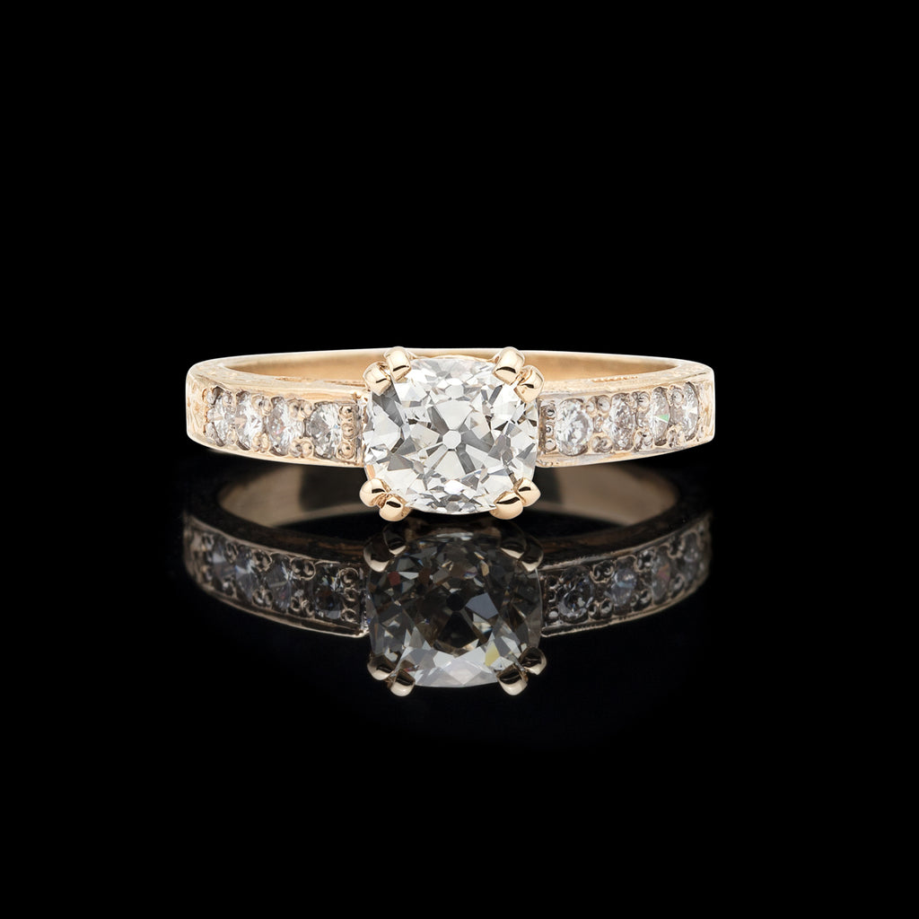 Estate Yellow Gold Ring Featuring 1.07 carat Old Mine Cut Diamond