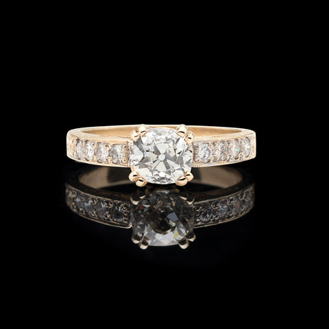 Estate Yellow Gold Ring Featuring 1.07 carat Old Mine Cut Diamond