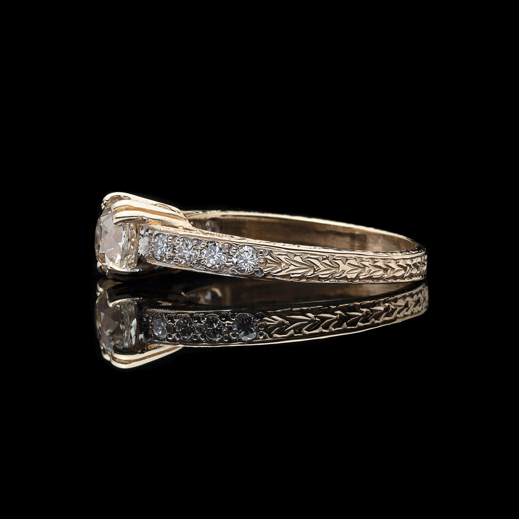 Estate Yellow Gold Ring Featuring 1.07 carat Old Mine Cut Diamond