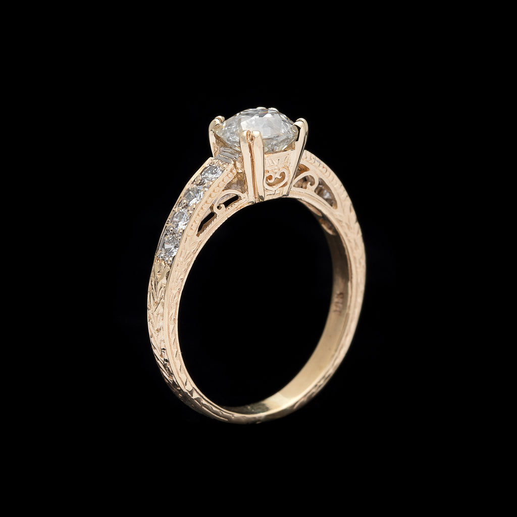 Estate Yellow Gold Ring Featuring 1.07 carat Old Mine Cut Diamond