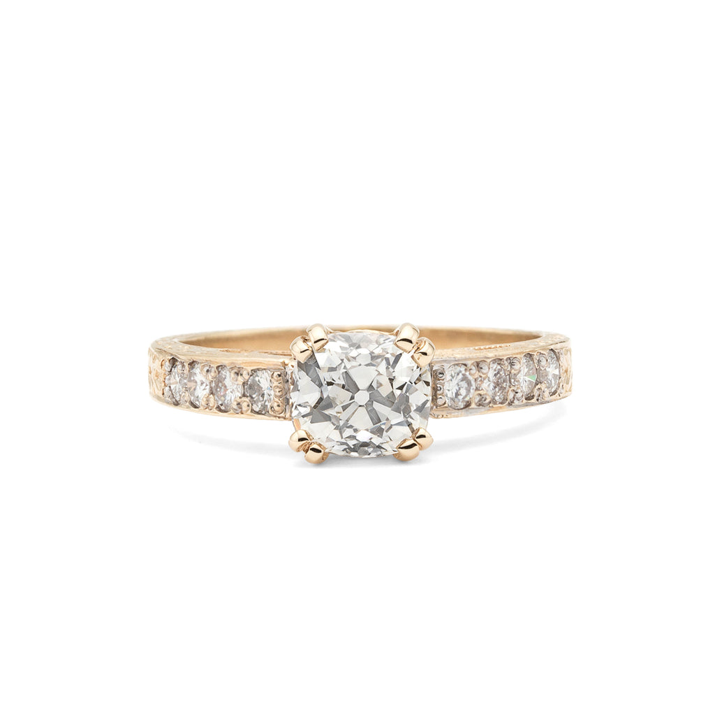 Estate Yellow Gold Ring Featuring 1.07 carat Old Mine Cut Diamond