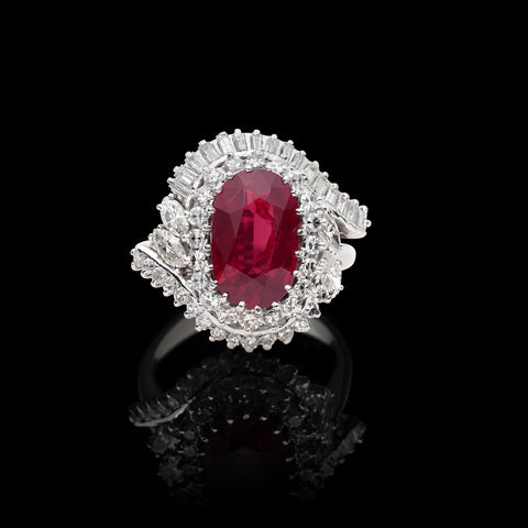 Phenomenal Unheated 3.87ct Ruby in Estate Platinum & Diamond Ring