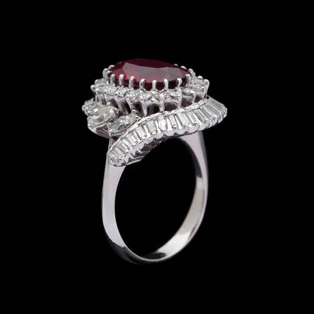 Phenomenal Unheated 3.87ct Ruby in Estate Platinum & Diamond Ring