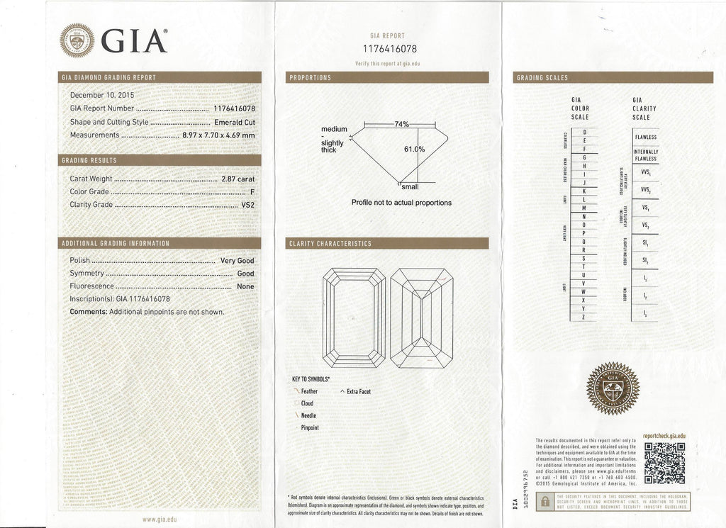 GIA 2.87 Emerald Cut Bezel Set Engagement Ring