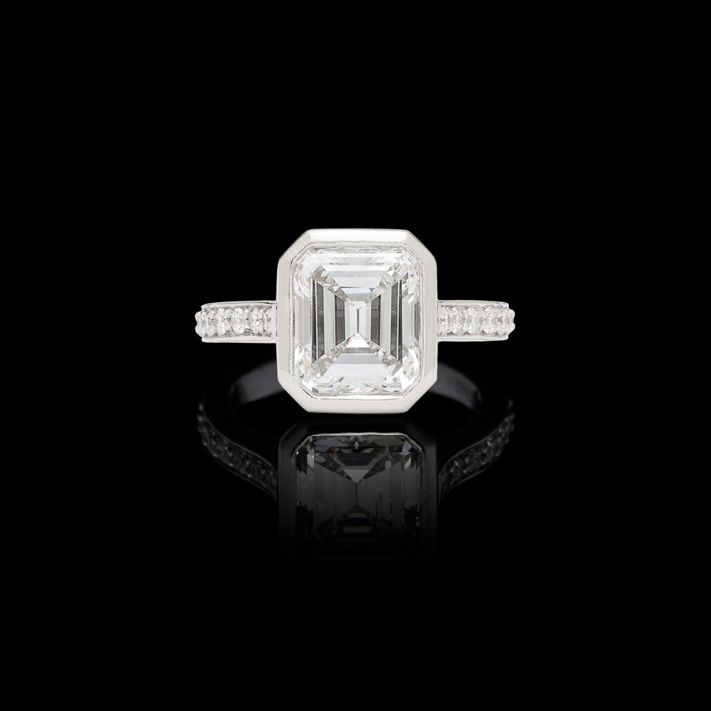 GIA 2.87 Emerald Cut Bezel Set Engagement Ring