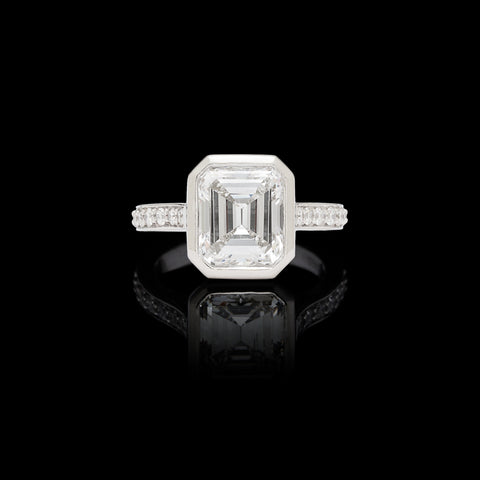 GIA 2.87 Emerald Cut Bezel Set Engagement Ring