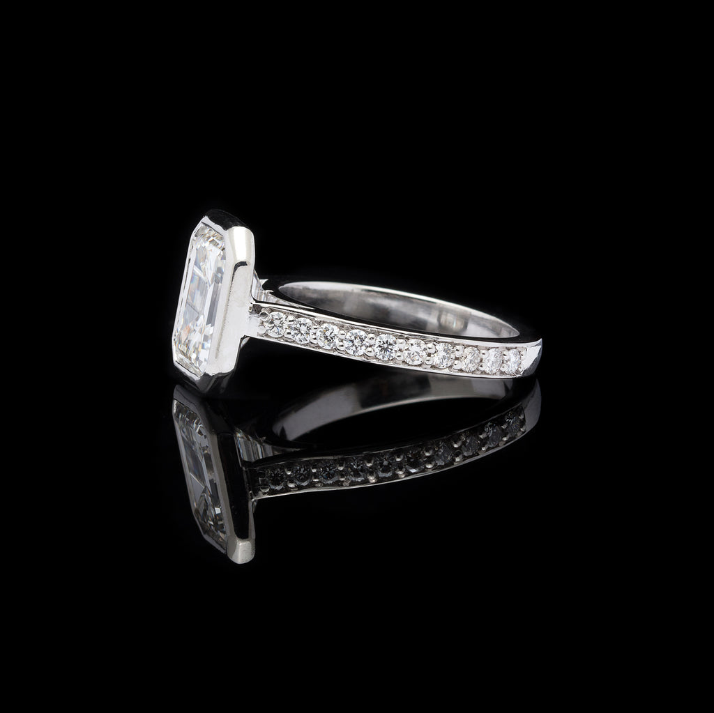 GIA 2.87 Emerald Cut Bezel Set Engagement Ring