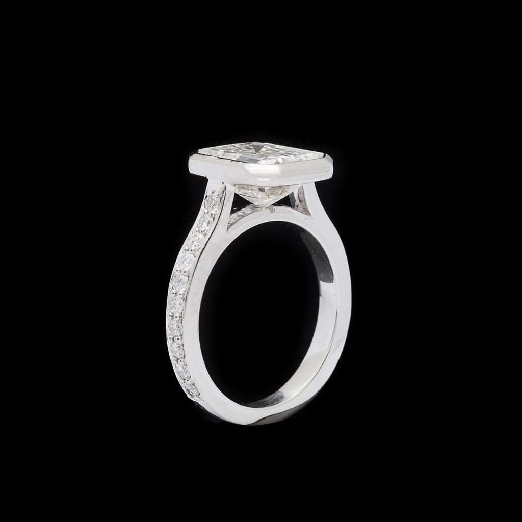 GIA 2.87 Emerald Cut Bezel Set Engagement Ring