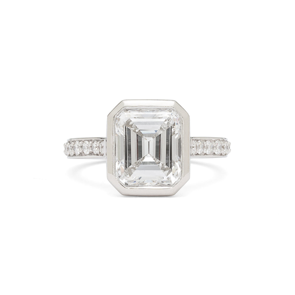 GIA 2.87 Emerald Cut Bezel Set Engagement Ring