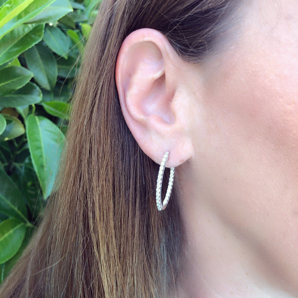 White Gold Oval Inside/Out Hoop Earrings