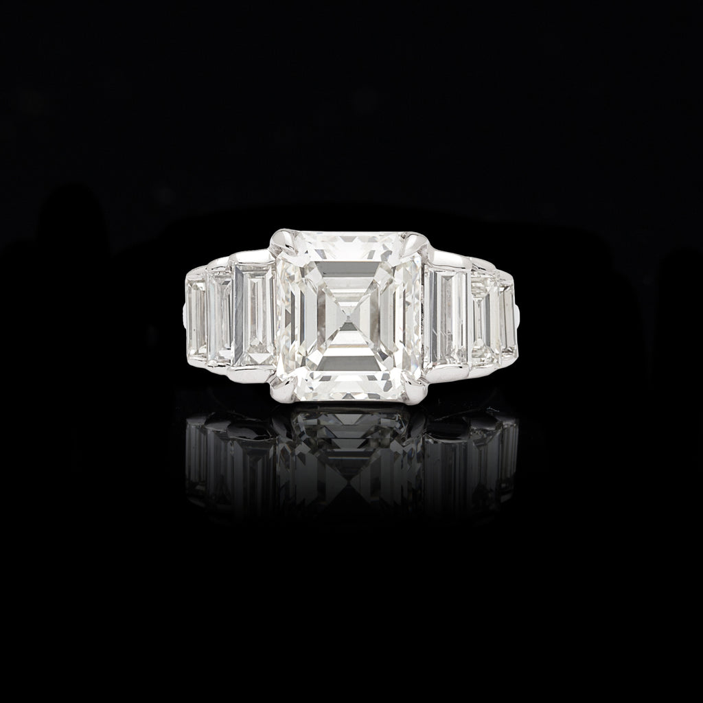 Phenomenal 3.68ct GIA Emerald Cut in Custom 18kt Diamond Ring