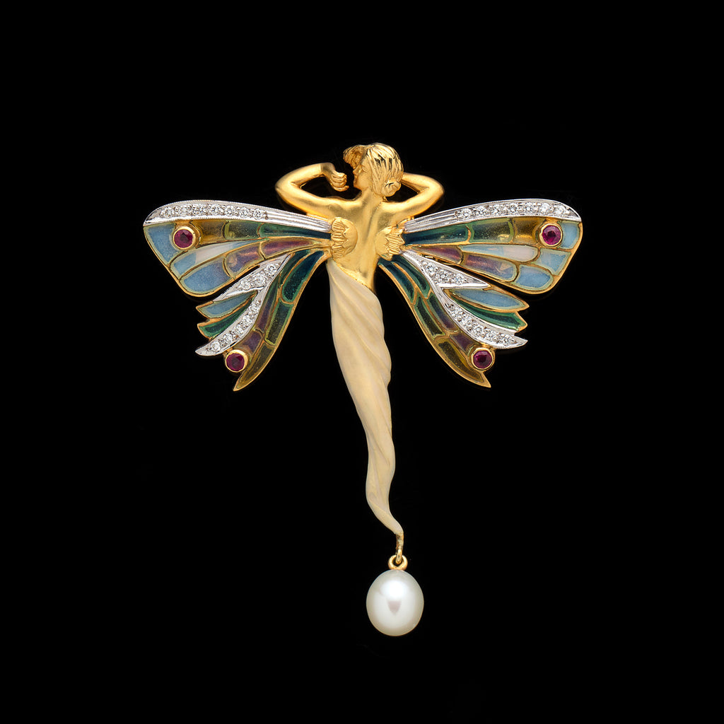 18kt Gold Plique-A-Jour Nymph by Masriera