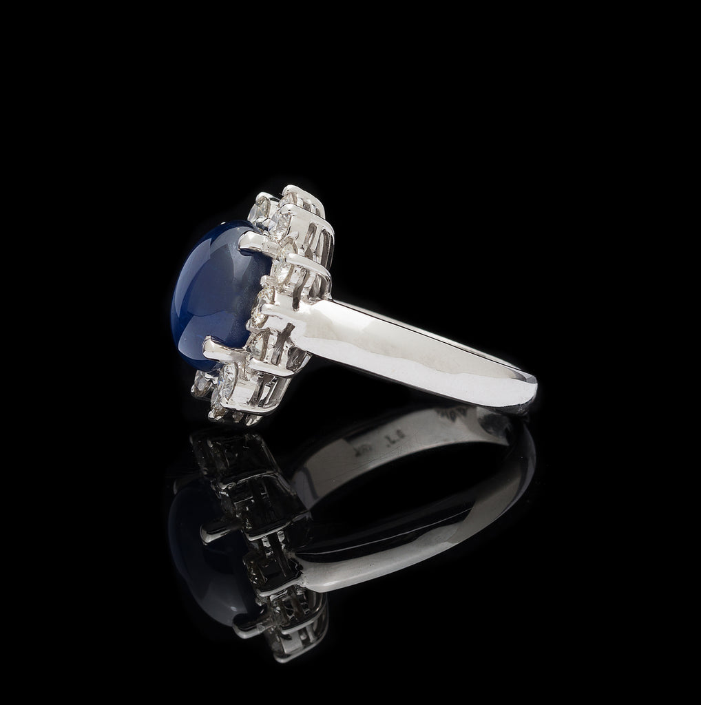 Blue Star Sapphire and Diamond Ring