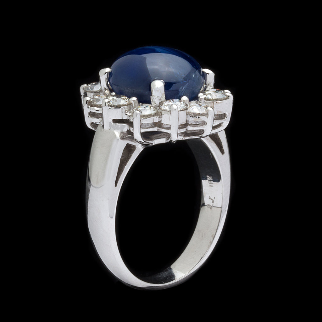 Blue Star Sapphire and Diamond Ring