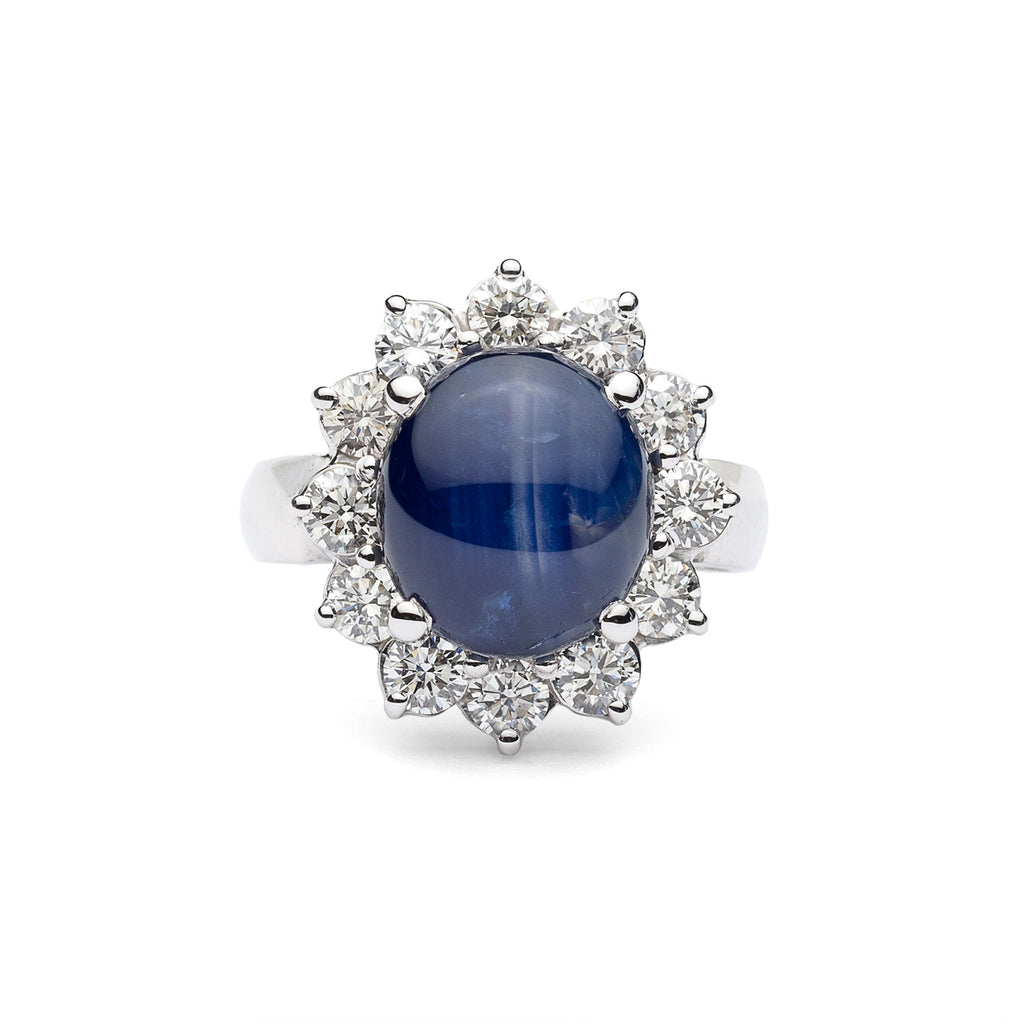 Blue Star Sapphire and Diamond Ring