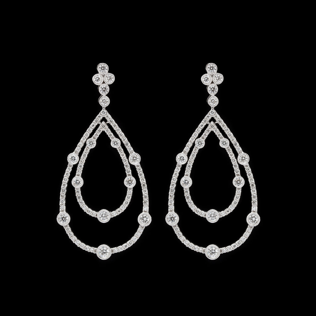 Diamond & 14k White Gold Tear Drop Earrings