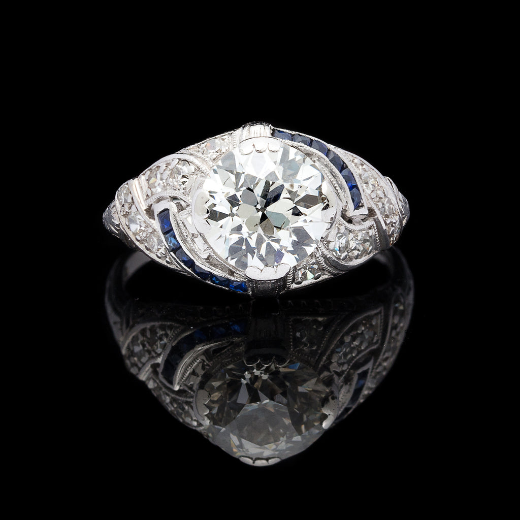 Vintage Diamond and Sapphire Platinum Engagement Ring