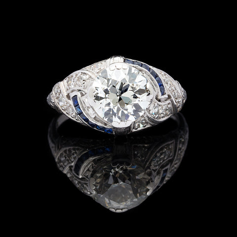 Vintage Diamond and Sapphire Platinum Engagement Ring