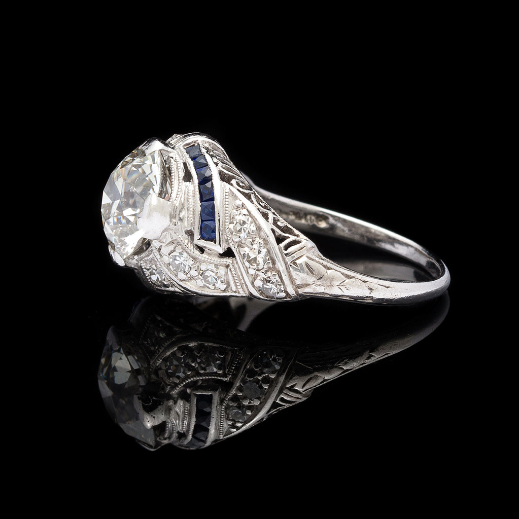 Vintage Diamond and Sapphire Platinum Engagement Ring