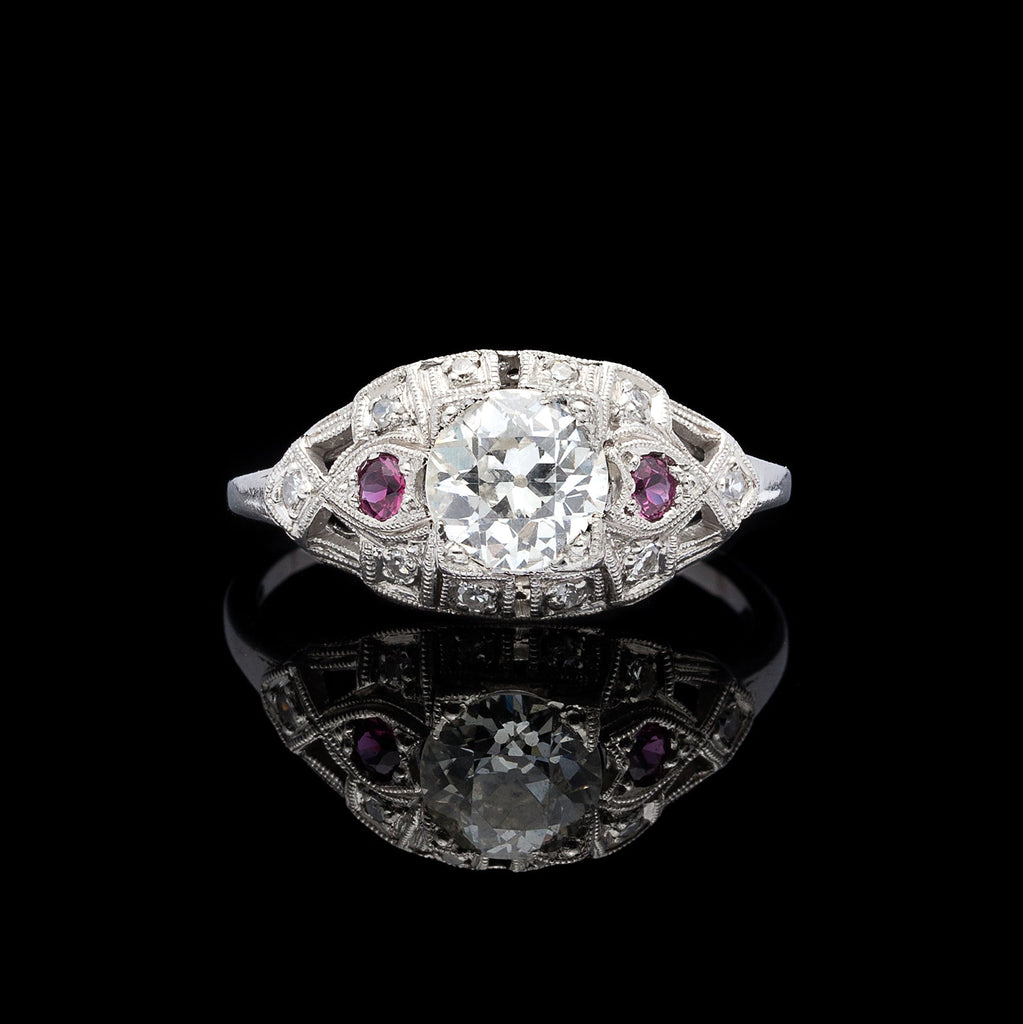 Estate Diamond and Ruby Engagement Ring