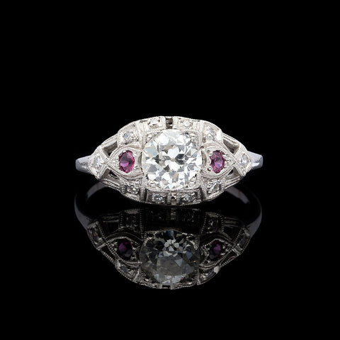 Estate Diamond and Ruby Engagement Ring