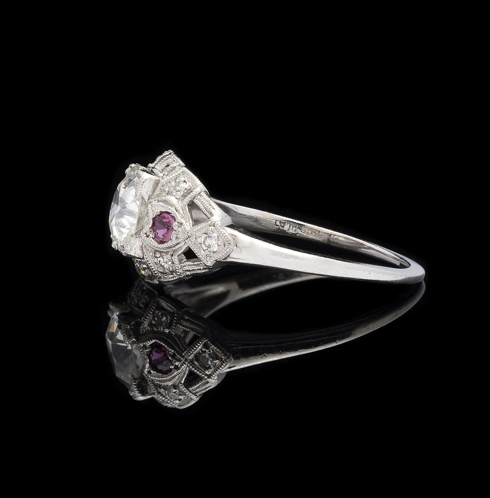 Estate Diamond and Ruby Engagement Ring