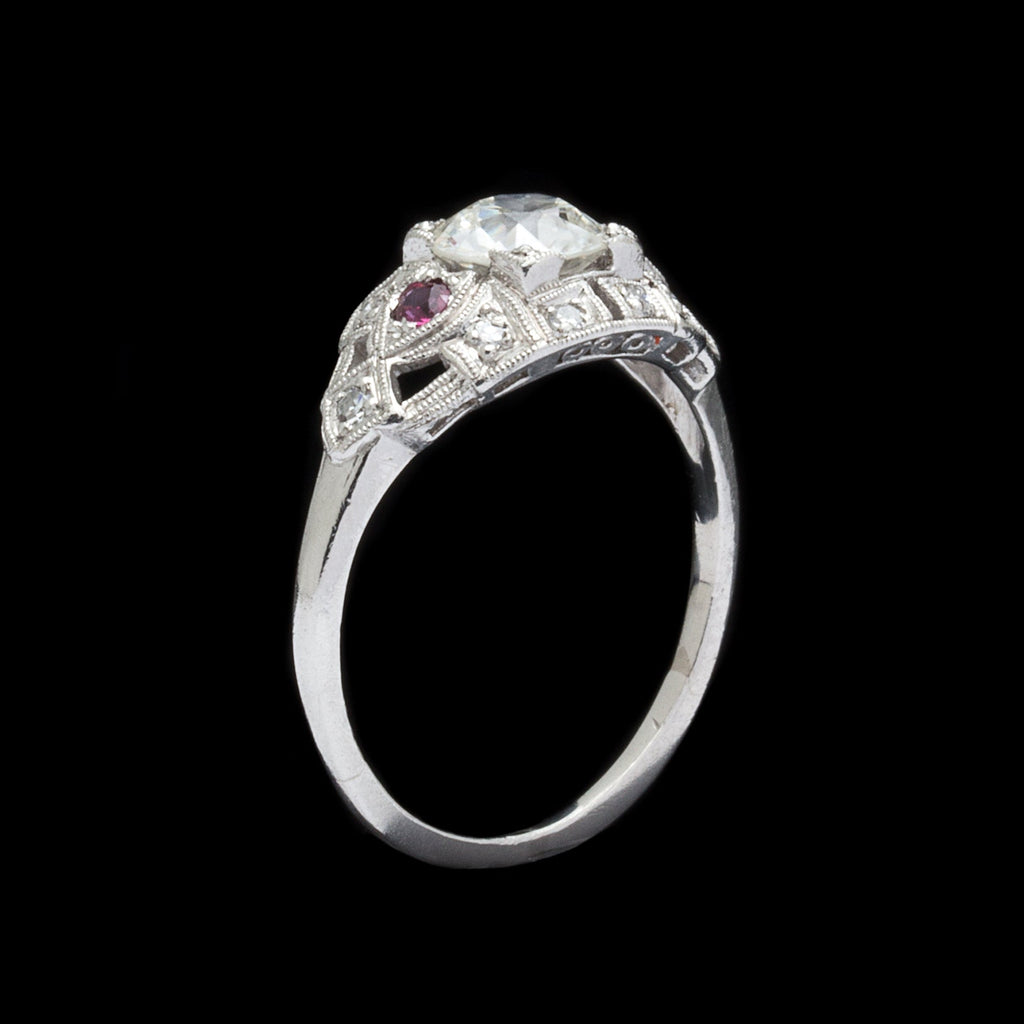 Estate Diamond and Ruby Engagement Ring