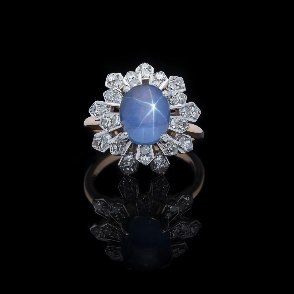 Vintage Star Sapphire & Diamond Ring