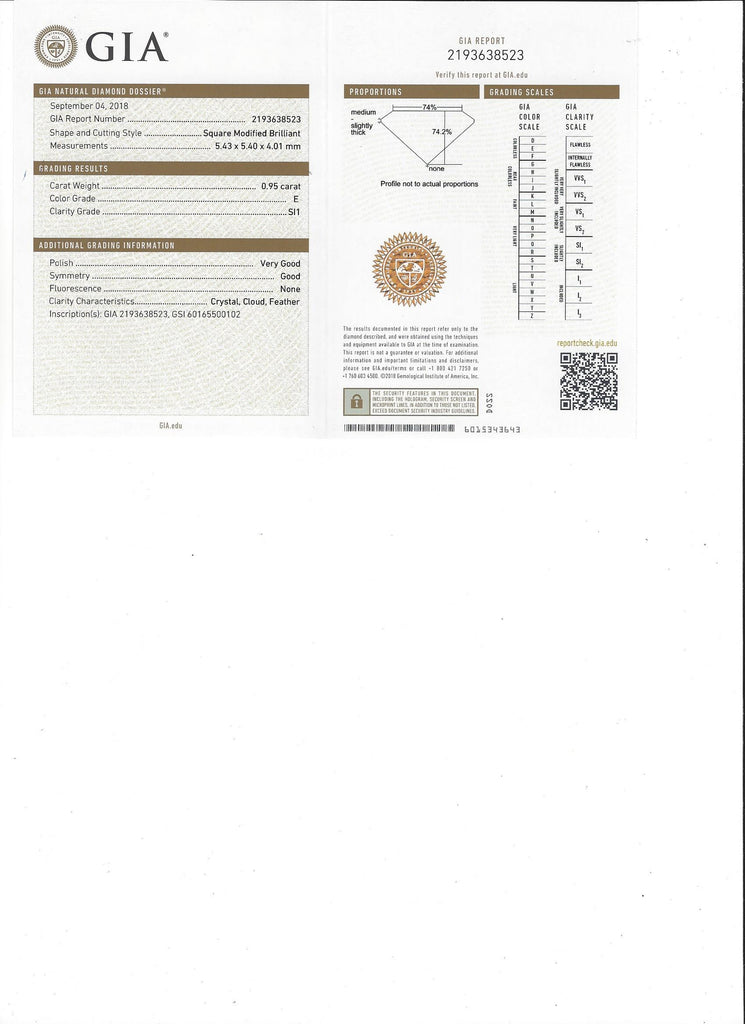GIA 0.95-ct. E/SI1 Square Modified Brilliant (Princess) Loose Diamond