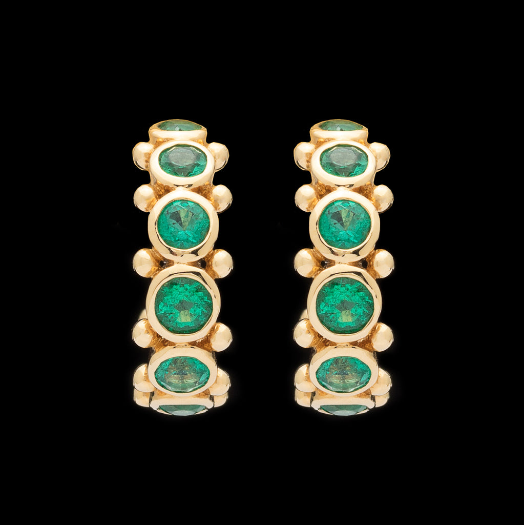 Temple St. Clair Emerald & 18k Gold Small Eternity Hoop Earrings