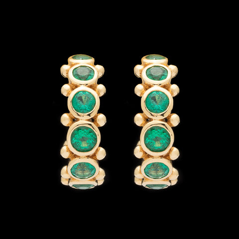 Temple St. Clair Emerald & 18k Gold Small Eternity Hoop Earrings