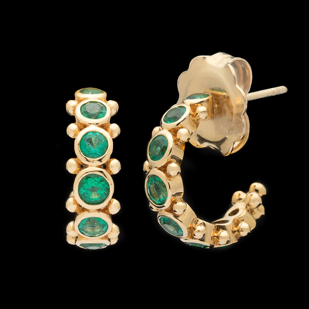Temple St. Clair Emerald & 18k Gold Small Eternity Hoop Earrings