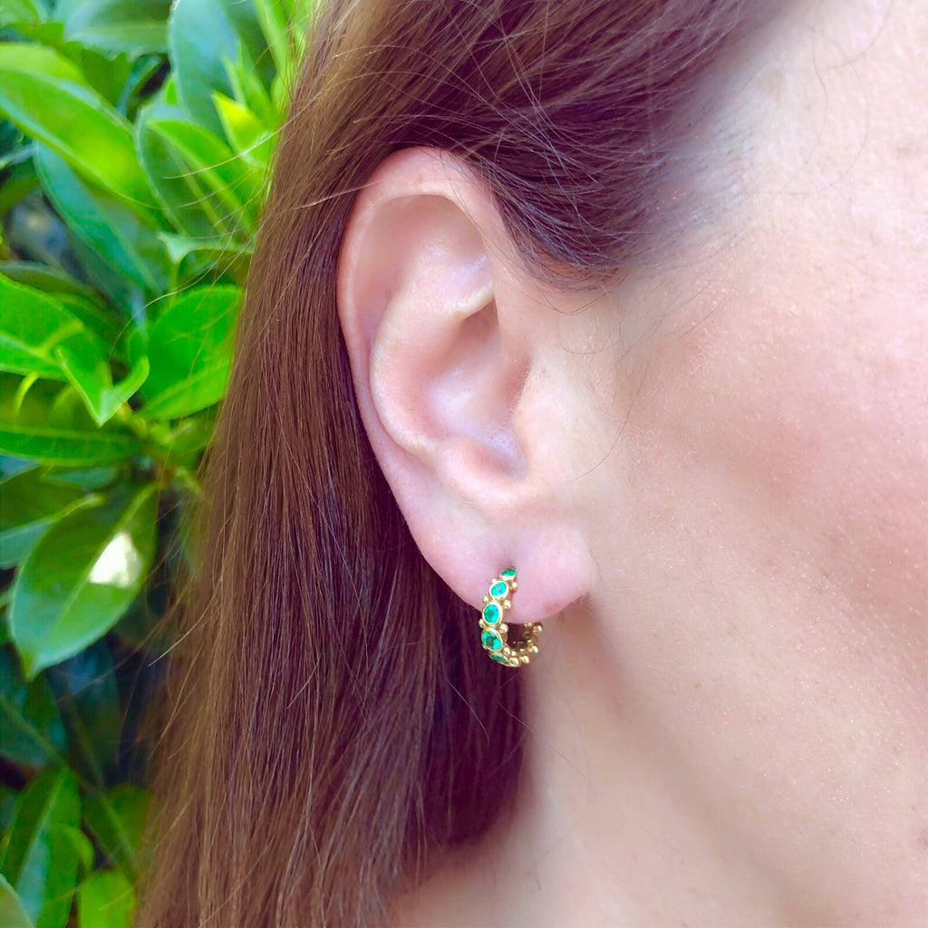 Temple St. Clair Emerald & 18k Gold Small Eternity Hoop Earrings