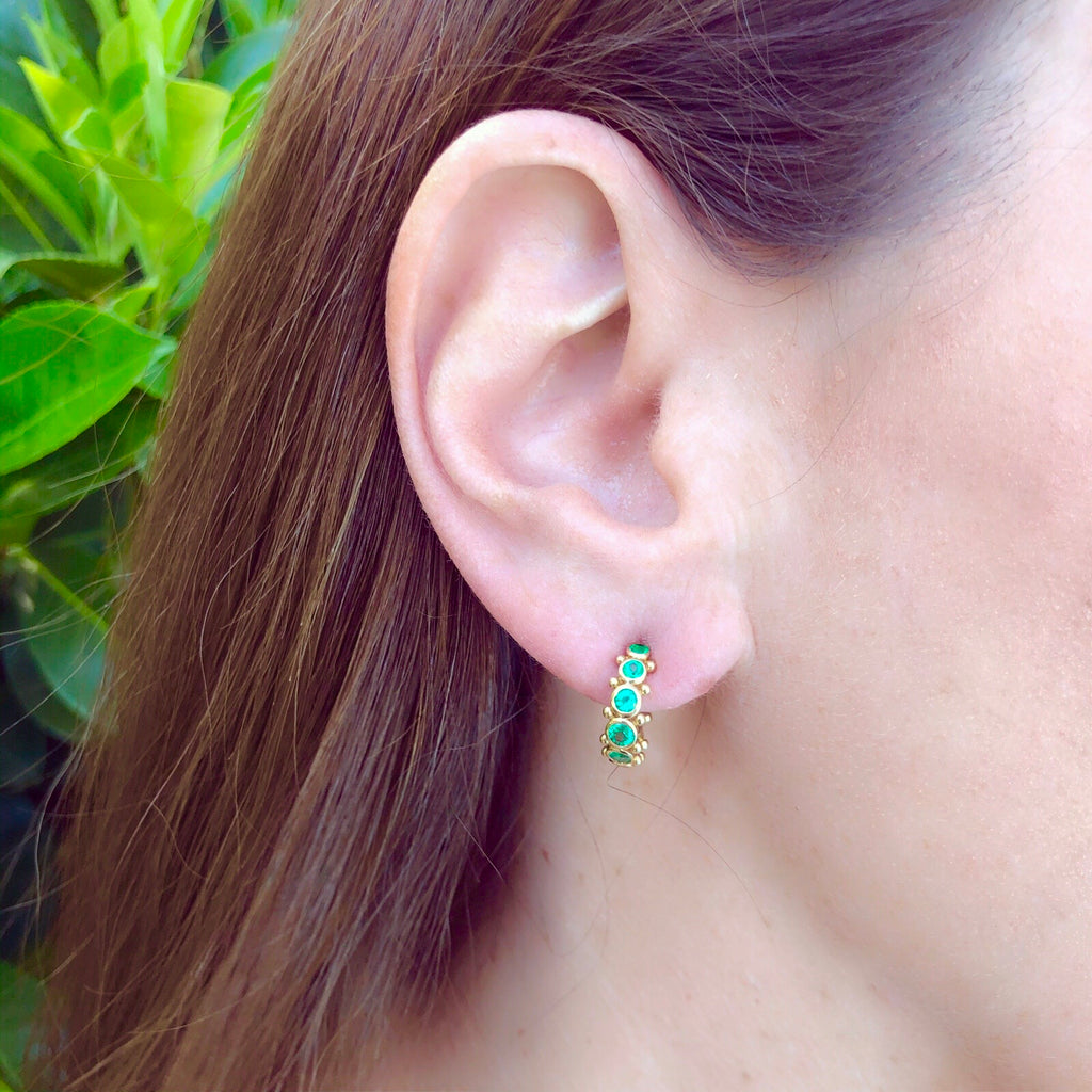 Temple St. Clair Emerald & 18k Gold Small Eternity Hoop Earrings