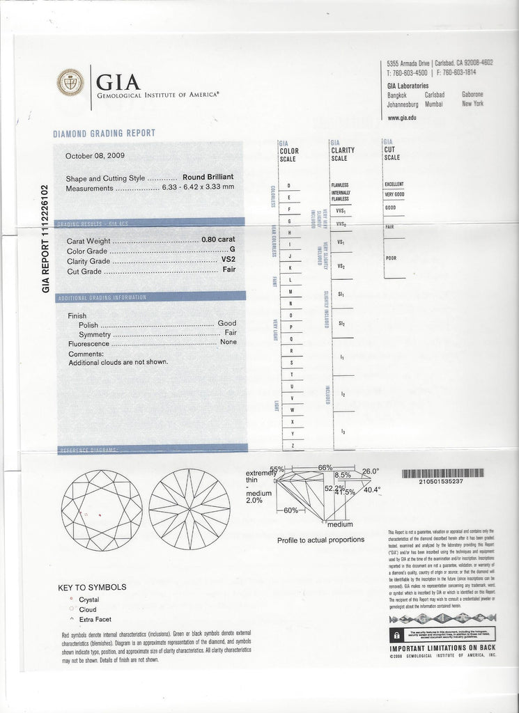 GIA 0.80-ct. G/VS2 Round Brilliant-Cut Loose Diamond