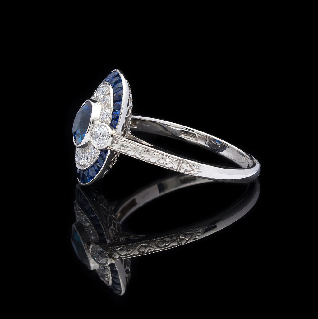 Art Deco Style Sapphire & Diamond Ring