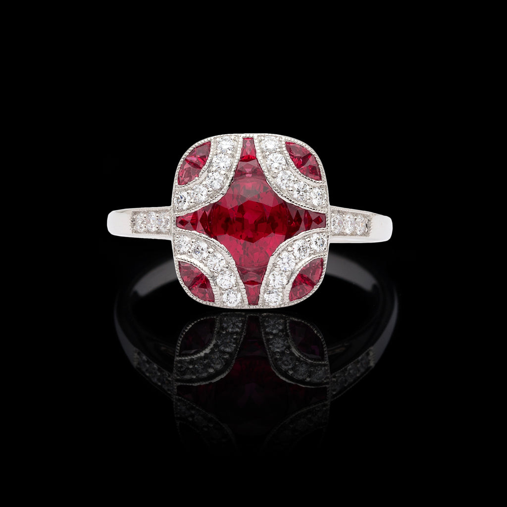 Art Deco Style Ruby and Diamond Platinum Ring