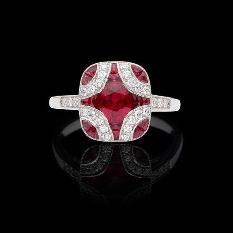 Art Deco Style Ruby and Diamond Platinum Ring