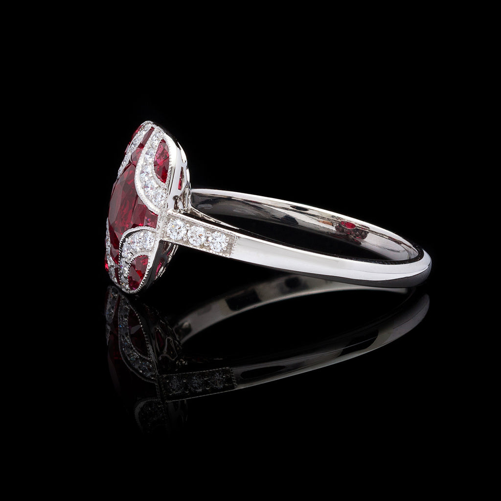 Art Deco Style Ruby and Diamond Platinum Ring