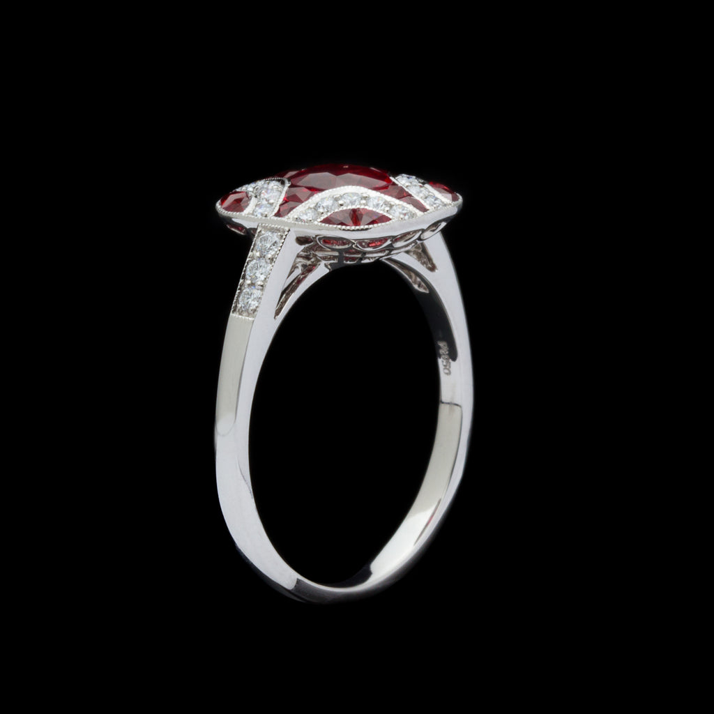Art Deco Style Ruby and Diamond Platinum Ring